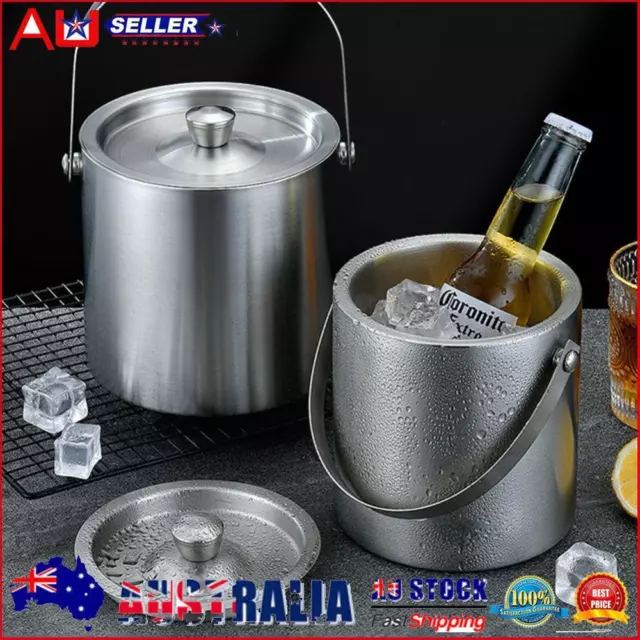 Stainless Steel Insulated Ice Bucket Wine Beer Cooler with Lid for Beach Picnics