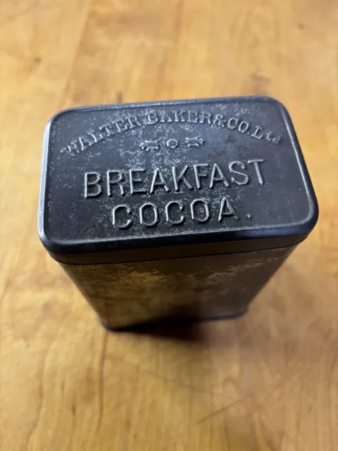 Vintage WALTER BAKER & Co Inc , BREAKFAST COCOA Tin with Lid 4.25” X 3.25”x 2”
