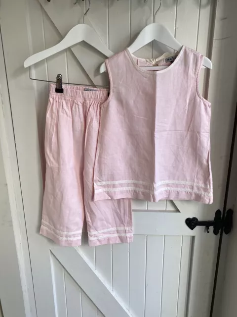 Aztec Linen Outfit Age 7-8 Pink With Cream Detailing Stunning Sailor Style