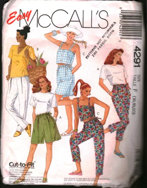 4291 Vintage McCalls SEWING Pattern Misses 1980s Tops Pants Shorts Easy OOP