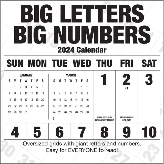 CALENDAR INK, Big Letters Big Numbers 2024 Wall Calendar 16.99 PicClick