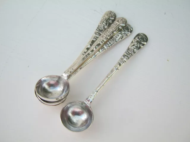 Beautiful Solid Silver Condiment / Salt Spoon With Rose Handle