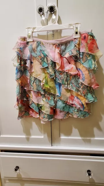 Diane Von Furstenberg Silk Floral Ruffled Skirt S