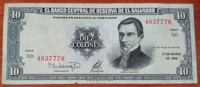 El Salvador 10 Colones Very Rare Serie Infinito "Oo" Triple 7 (777)