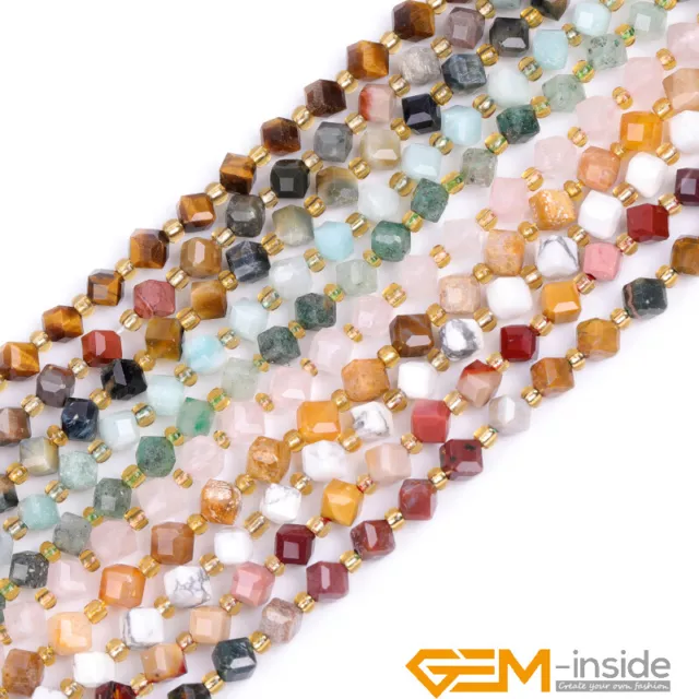 Assorted Natural Gemstones Bicone Cube Spacer Loose Beads For Jewelry Making 15" 3