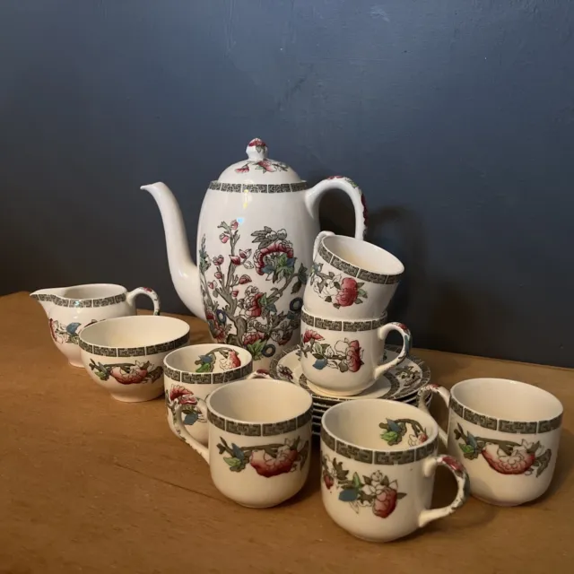 Indian Tree Johnson Bros England Full Tea Set For 6 Jug Bowl Teapot Cups Saucers