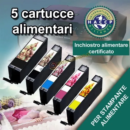 Kit 5 Cartucce Per Stampante Alimentare Canon Ts5050 Pgi570/Cli571 Ts5051 Ts6050