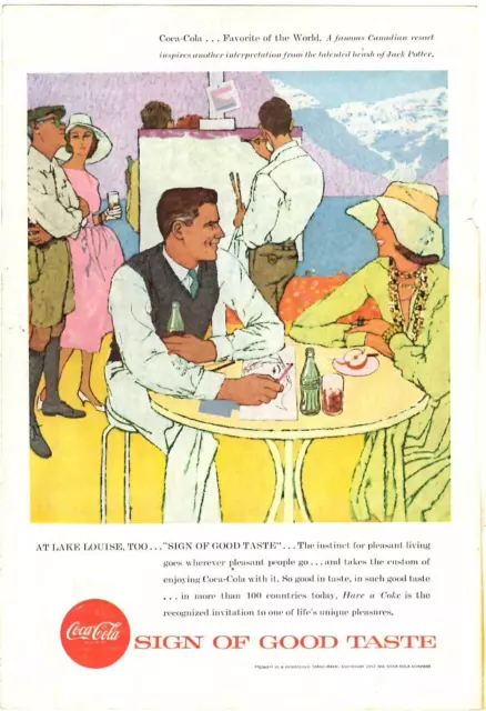 1957 Print Ad Coca Cola Coke Sign Lake Louise Canadian Illustration Jack Potter