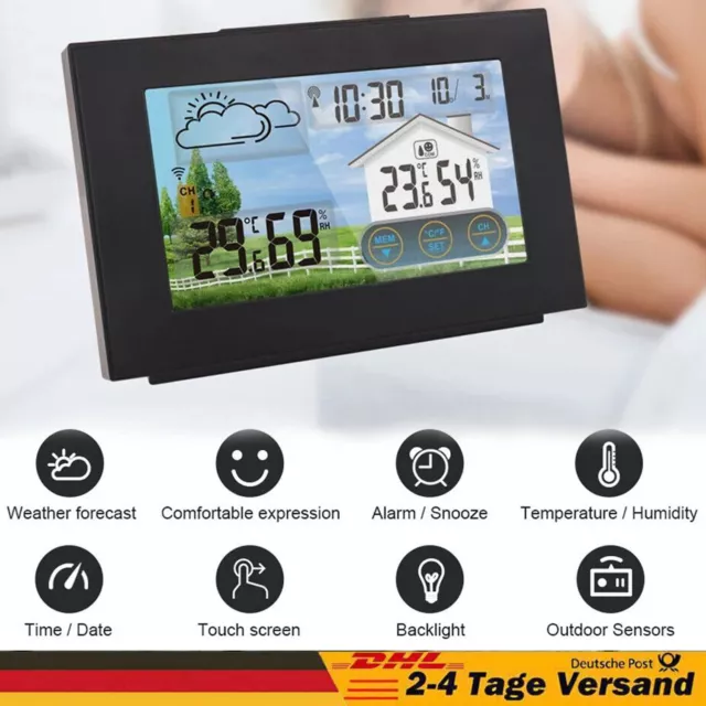 Wetterstation Funk Mit-Farbdisplay Thermometer Innen-Aussensensor Digitale Wecke