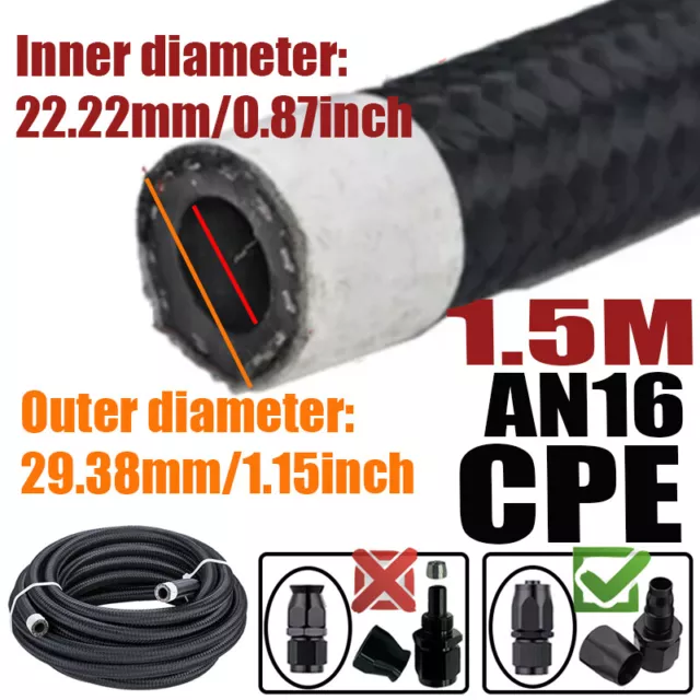 4.92FT AN16 16AN ID:0.87" Fuel Line Oil Hose Braided Nylon Stainless Steel CPE