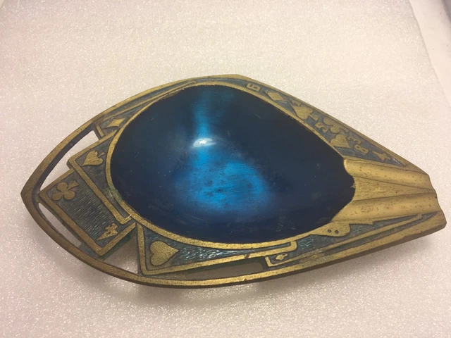 Vintage Rare judaica Hakuli KL 5100 Brass Ashtray with cards design Israel