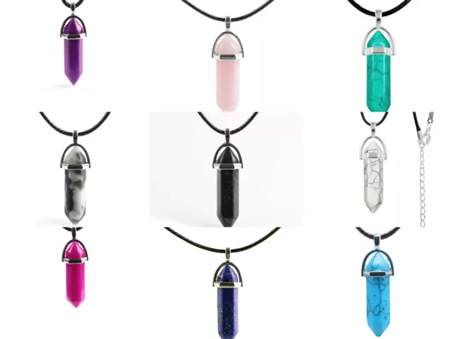 Natural Quartz Chakra Necklace Crystal Healing Point Cut Gemstone Pendant Reiki