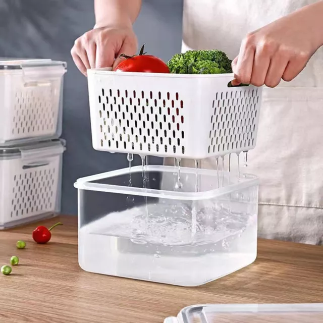 Refrigerator Storage Box Fridge Organizer Vegetable Fruit Boxes Drain Basket UK 3