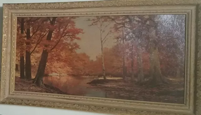 "Autumn Bronze" Calm Pond By Robert Wood SIGNED View 11.5 X 23 With Frame 27X15"