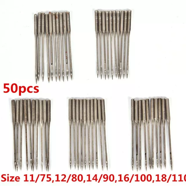 50Pcs Household Sewing Machine Needles 11/75,12/80,14/90,16/100,18/110 UK POST