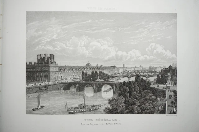Gravure Vue Annimee Paris Quai D'orsay Seine Napoleon Iii Daguerreotype 1850