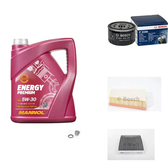 Bosch Pacchetto di Ispezione 5. L mannol Energy Premium 5W-30 per Renault Grande