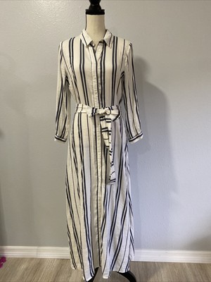 ZARA Long Flowing Striped Tunic Shirt Dress Size M
