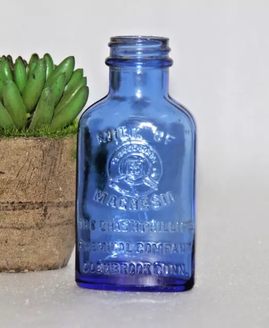 1930s Vintage Leche de Magnesia Chas.H.Phillips Chemical Azul Botella De Vidrio