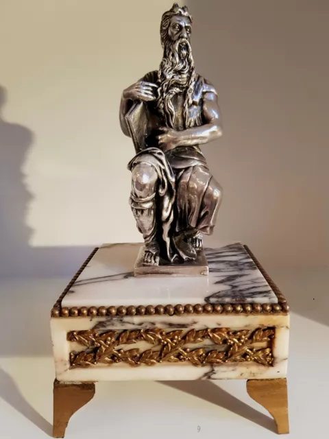 Silber 925 Skulptur,  Moses mit der Gesetztafel, die 10 Gebote 19 Jh