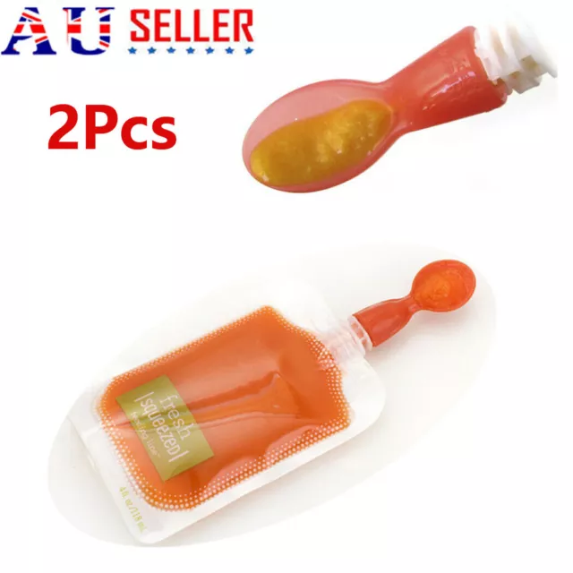 2Pcs Squeeze Soft Tip Baby Feeding Spoons for Reusable Food Pouch AU