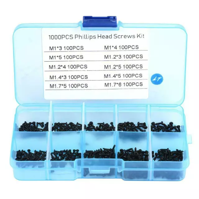 1000Pcs M1 M1.2 M1.4 M1.7 Mix Cross Head Micro Round Head Self Tapping Screw Kit