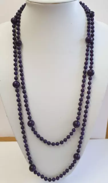 Beautiful Long Lola Rose Dark Purple Quartz Semi Precious Gemstone Necklace 56"