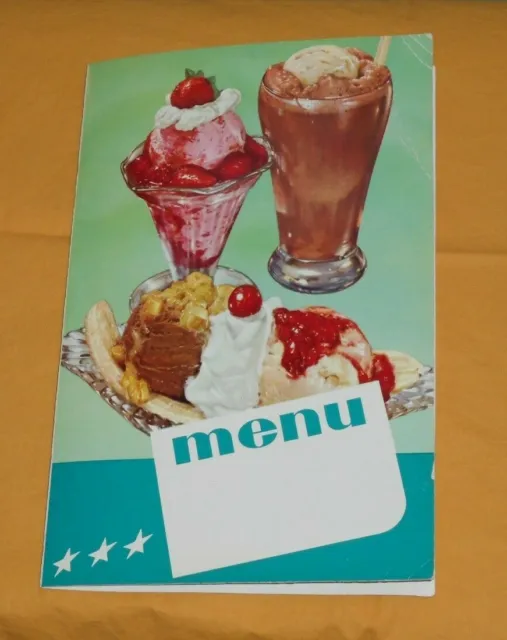 vintage DINER LUNCH COUNTER ICE CREAM PARLOR SODA FOUNTAIN MENU FOLDER