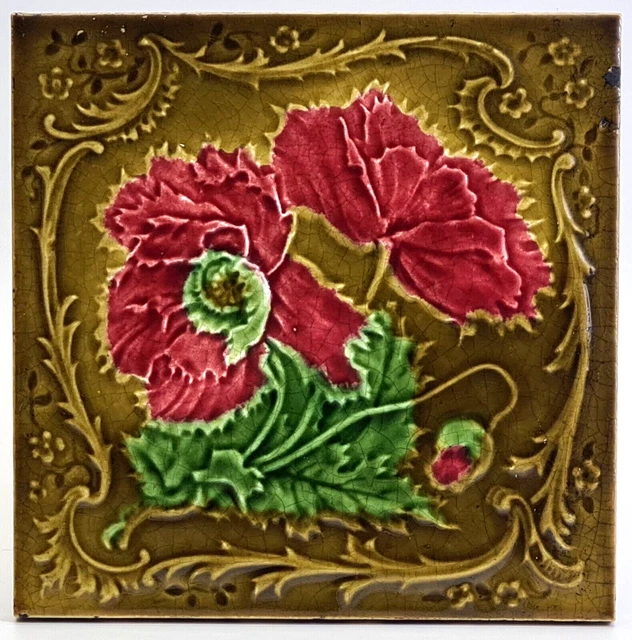 Art Nouveau Fireplace Moulded Majolica Tile Henry Richards C1900