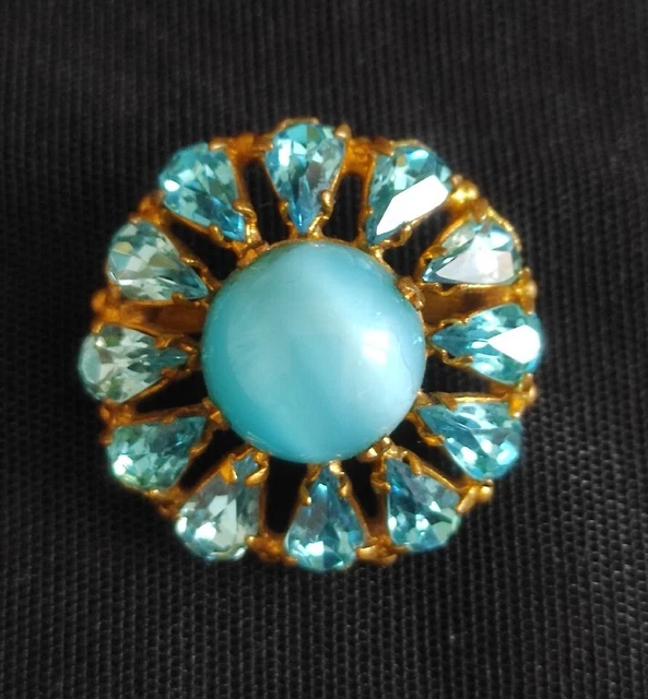 Broche Ancienne Vintage Grande Taille Années 1950-60 - Strass En Verre, Métal Argenté, Travail Couture Français - Occasion