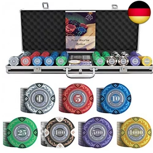 Bullets Playing Cards - Großer Pokerkoffer Tony Deluxe Pokerset mit 500 Clay