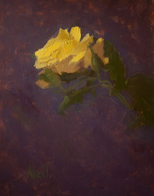 Pittura a olio originale, fiori impressionisti, arte fatta a mano, rosa gialla