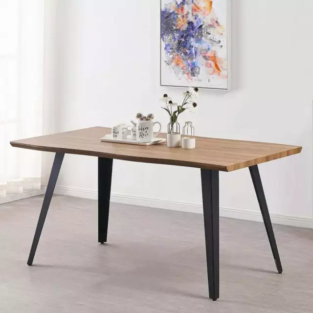 Modern Dining Table Oak or Walnut Effect with Wave Edge Design | 4 or 6 Seater