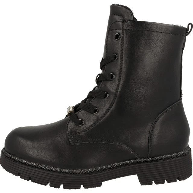 Indigo Fille Chaussures Hiver Bottes Fourrées à Lacets 452-198 Noir Brillant 2