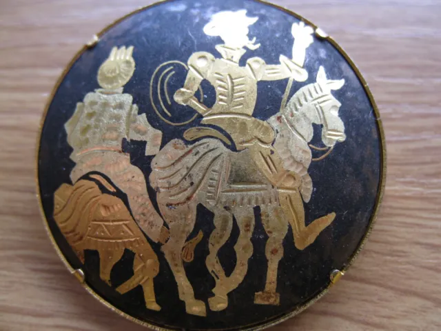 Vintage, Spanish, Toledo Ware, Damascene, Donkey Scene Brooch