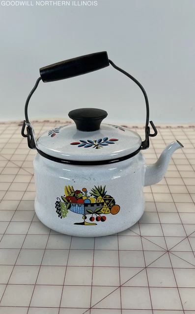 VINTAGE MCM RETRO Berggren Enamelware Teapot Kettle