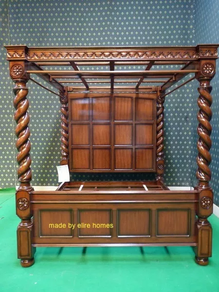 UK STOCK ~ King four poster canopy jacobean twisted column mahogany Tudor bed UK STOCK ~ King four poster canopy jacobean twisted column mahogany Tudor bed