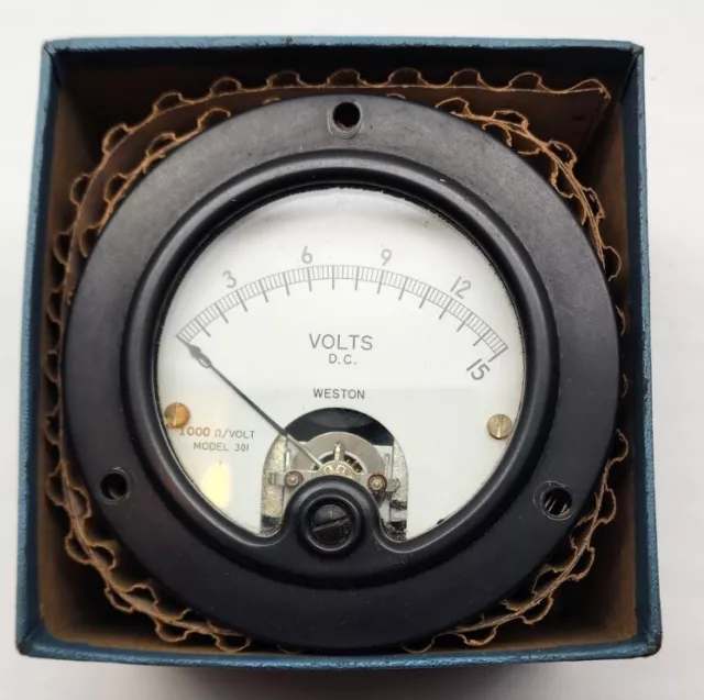 Vintage Weston Panel Gauge Voltage Meter DC Model 301 0-15 Volt