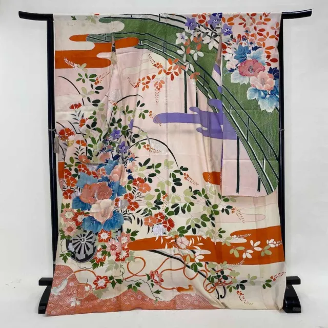 Furisode Color Uchikake  VINTAGE Japanese Kimono Silk summer classic 1513