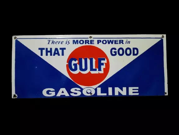Porcelain Gulf Gasoline Enamel Metal Sign Size 32 " x 14" Inches