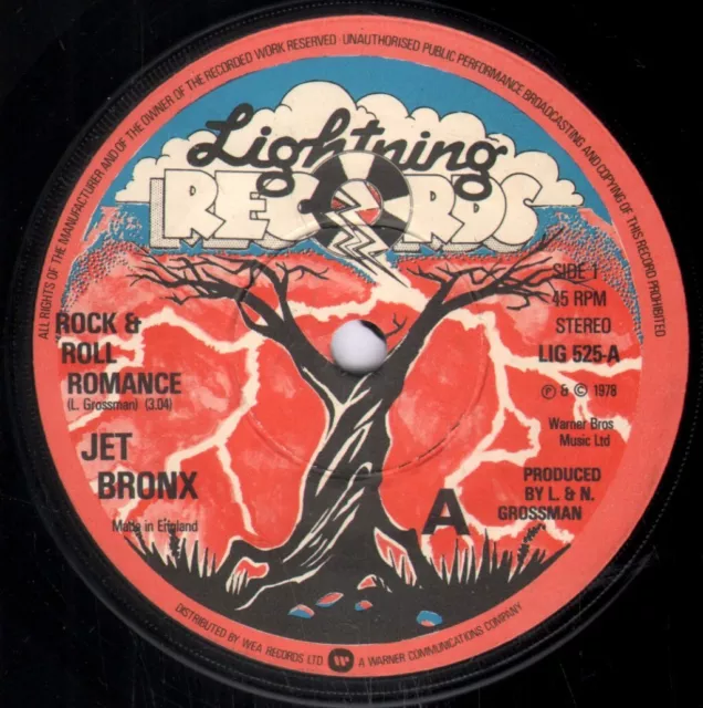 Jet Bronx Rock and Roll Romance 7" vinyl UK Lightning 1978 b/w On The Wall - in