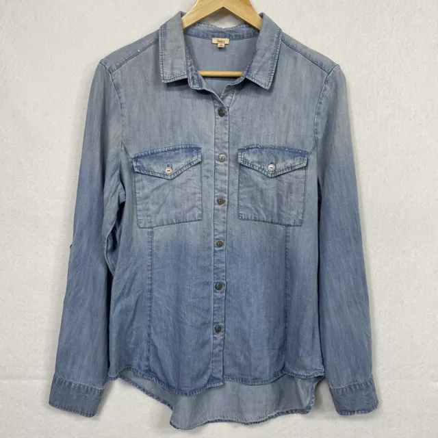 Reba Button Down Chambray Denim Shirt Women’s M Roll Tab Long Sleeves Top