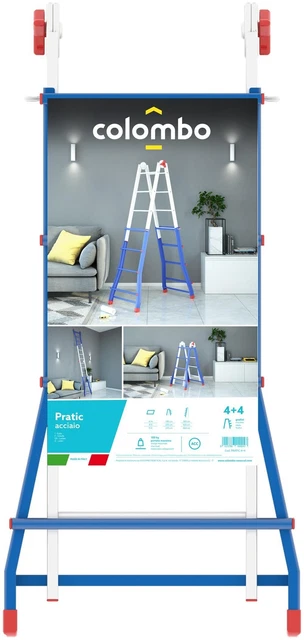 Colombo Scala PRATIC 4+4 In Acciaio Altezza Massima 3,7 M Gradini Zigrinati 3