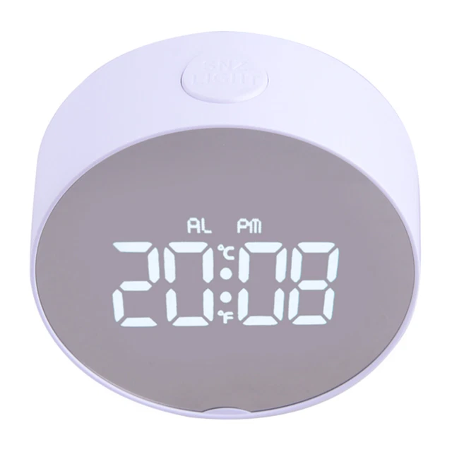 Round LED Digital Alarm Snooze Clock Display Battery Operated USB Cable New 3