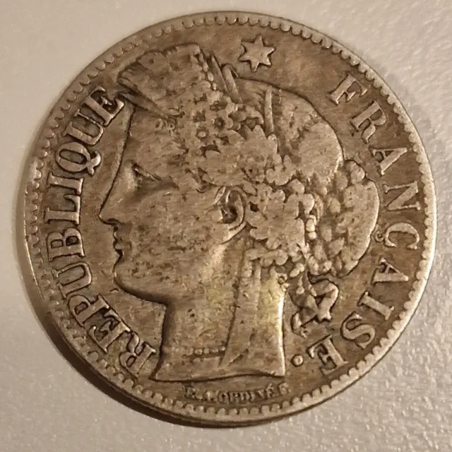 *Moneta 2 Franchi 1871 Terza Repubblica Francese Qbb Argento Silver Coin*