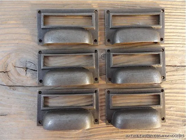 6 Antique Style Industrial Cabinet Drawer Handle Cast Iron Name Card Pull Ch1