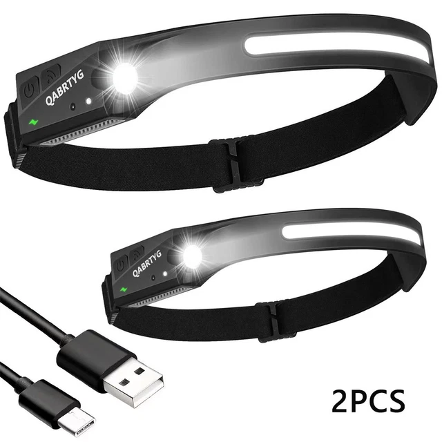 Lampe Frontale LED COB 10W – USB Rechargeable, étanche, Capteur Mouvement, Pour Camping