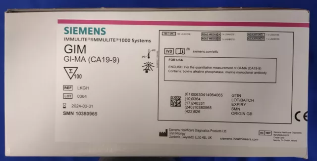 Siemens Immulite 1000 (CA 19-9) GI-MA (100 Tests/Kit) [SMN #: 10380965]