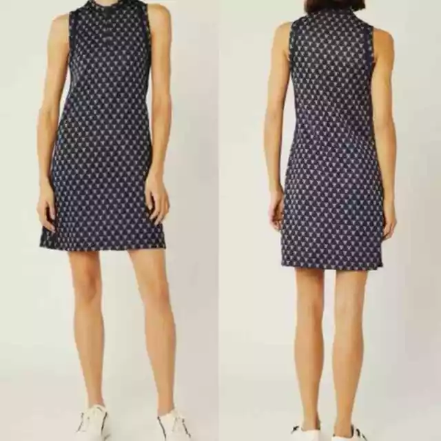 Tory Sport Blue Lattice Print Net-T Jacquard Sleeveless Track Mini Dress Size XL
