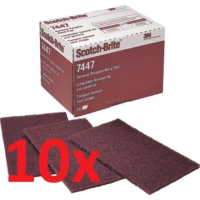 3M 0 7447+ Scotch Brite PRO Hand Pads Red 10 Pack Sanding Bodywork 320 Grit Fine